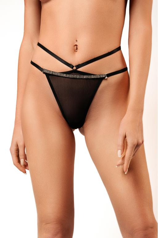 Трусики-стринги с двойным пояском "Amor El" черные, L 